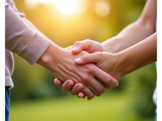 Mani giovani e mani più anziane che si tengono, simbolo di collaborazione intergenerazionale e supporto reciproco per una vita attiva.