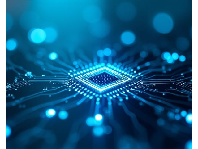Microchip e circuiti luminosi, rappresentano l'interconnessione tra salute umana e avanzamenti tecnologici per il benessere.