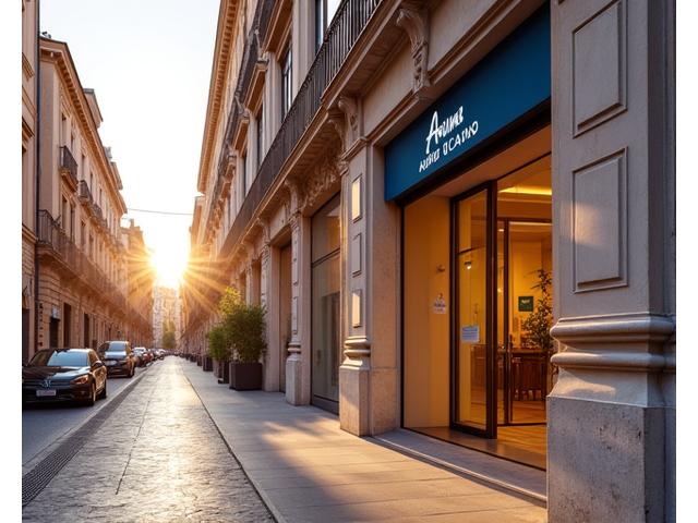 Esterno moderno e accogliente degli uffici di Anima Oceano in Via Vittorio Veneto, Roma, con un tocco di eleganza italiano.