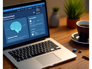 Computer portatile con dati analitici su uno schermo, circondato da caffè e nootropici.