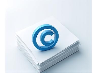 Icona di copyright su pila di documenti digitali, rappresentante la proprietà intellettuale.
