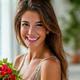 Ritratto di Giulia sorridente con un'insalata fresca e colorata